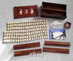 Mah-jongg Jong Set Chinese Game Vintage Bamboo Case Jackpot Wooden Box Rare