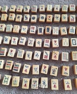 Mah-jongg Jong Set Chinese Game Vintage Bamboo Case Jackpot Wooden Box Rare