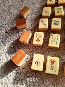 Mah-jongg Jong Set Chinese Game Vintage Bamboo Case Jackpot Wooden Box Rare