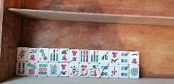 Mahjong set Japanese wooden boxed with wooden trays complete Mahjong