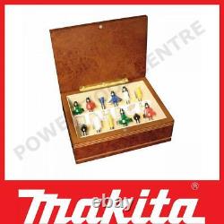 Makita A-91051 12 Piece 1/4 Multi-Colour Router Bit Starter Set in Wooden Box