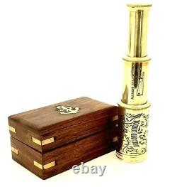 Marine Navy Telescope Antique Brass Telescope With Wooden Box Set of 20 Pcs