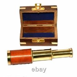 Marine brass 6 spyglass telescope with wooden box Set of 10 Piece Handmade Gift