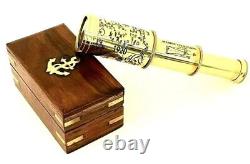 Maritime Telescope Marine Navy Antique Brass Telescope Wooden Box Set of 20 Pcs