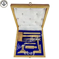 Masonic Working Tools Set Real Gold Plated Standard Full Size Natural Wooden Box