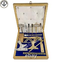 Masonic Working Tools Set Real Gold Plated Standard Full Size Natural Wooden Box