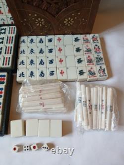Max Robertson Mah Jong Set Wooden Box 148 Bamboo Back Tile Mahjong Jongg Vintage