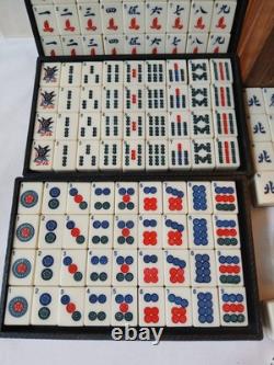 Max Robertson Mah Jong Set Wooden Box 148 Bamboo Back Tile Mahjong Jongg Vintage