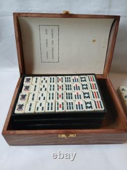 Max Robertson Mah Jong Set Wooden Box 148 Bamboo Back Tile Mahjong Jongg Vintage