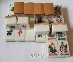 Max Robertson Mah Jong Set Wooden Box 148 Bamboo Back Tile Mahjong Jongg Vintage