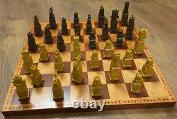 Medieval Chess Set Russian Soviet Russia Vintage Bakelite Pieces Wooden Box