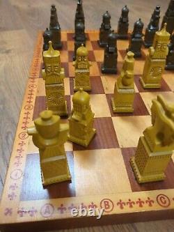 Medieval Chess Set Russian Soviet Russia Vintage Bakelite Pieces Wooden Box