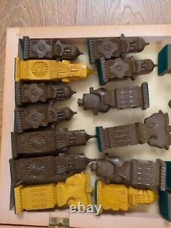 Medieval Chess Set Russian Soviet Russia Vintage Bakelite Pieces Wooden Box