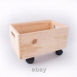 Medium Wooden Stackable Storage Crate With Handles And Wheels / Toy Keepsake Box