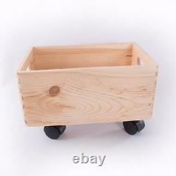 Medium Wooden Stackable Storage Crate With Handles And Wheels / Toy Keepsake Box