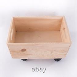 Medium Wooden Stackable Storage Crate With Handles And Wheels / Toy Keepsake Box