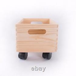 Medium Wooden Stackable Storage Crate With Handles And Wheels / Toy Keepsake Box