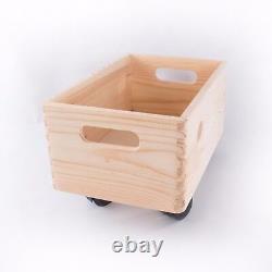 Medium Wooden Stackable Storage Crate With Handles And Wheels / Toy Keepsake Box