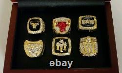 Michael Jordan Chicago Bulls 6 Championship Ring Set With Wooden Display Box