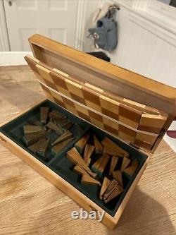 Mid-Century Modern Wooden Minimalist Chess Set With Box & Unique Board Awesome