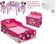 New 4 Piece Set Minnie Mouse Wood Toddler Bed, Mattress, Toy Box & Table Chair