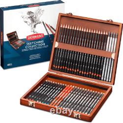 NEW 48 Derwent Sketching Pencils Wooden Box Set Sketch Graphite Drawing