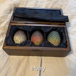 NEW HBO Game of Thrones Authentic Prop Dragon Egg Collector Wooden Box Set