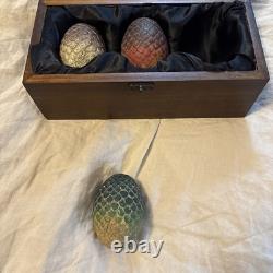 NEW HBO Game of Thrones Authentic Prop Dragon Egg Collector Wooden Box Set
