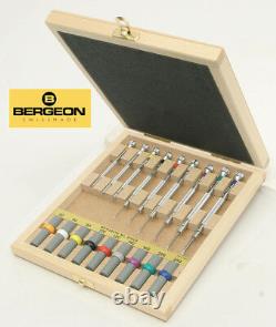 NEW High Quality Bergeon 10 Piece Screwdriver Set with Wood Storage Box (TL-38)