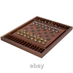 NEW Italfama Chess Set Metal Pieces/Leather Board/Wooden Box