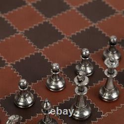 NEW Italfama Chess Set Metal Pieces/Leather Board/Wooden Box