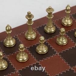 NEW Italfama Chess Set Metal Pieces/Leather Board/Wooden Box