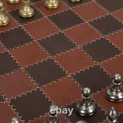 NEW Italfama Chess Set Metal Pieces/Leather Board/Wooden Box