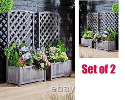 NEW Set of 2 Wide Wooden Trellis Planters Plant Flowerpot Box Deck Patio UK