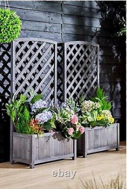 NEW Set of 2 Wide Wooden Trellis Planters Plant Flowerpot Box Deck Patio UK