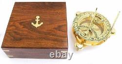 Nautical Brass Sundial Compass With Wooden Box Set of 50 Unit Marine Compass
