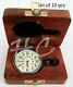 Nautical Clock Pocket Watch Chain Maritime Brass Withwooden Box Set Of 10 Pcs
