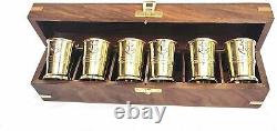 Nautical Marine Brass Anchor Shot Glasses With Wooden Box Set of 6 Cyber Monday