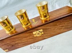 Nautical Marine Brass Anchor Shot Glasses With Wooden Box Set of 6 wine brass glas