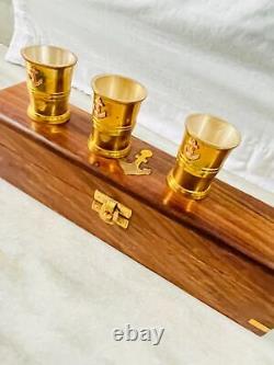 Nautical Marine Brass Anchor Shot Glasses With Wooden Box Set of 6 wine brass glas