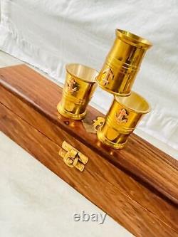 Nautical Marine Brass Anchor Shot Glasses With Wooden Box Set of 6 wine brass glas