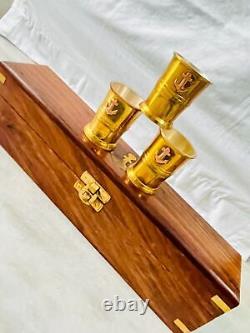 Nautical Marine Brass Anchor Shot Glasses With Wooden Box Set of 6 wine brass glas