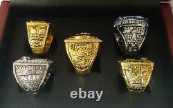 New York Giants 5 Championship Ring Set With Wooden Box. Manning Simms Taylor