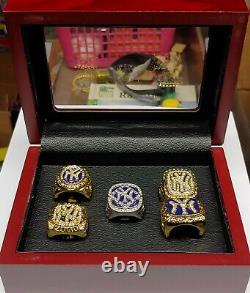 New York Yankees 5 World Series Ring Set With Wooden Display Box. Derek Jeter