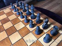 Old Vintage Wooden Chess Set Pieces And Board /Box & Drawer Large 41cm Heavy 3kg