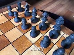 Old Vintage Wooden Chess Set Pieces And Board /Box & Drawer Large 41cm Heavy 3kg