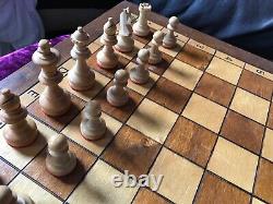 Old Vintage Wooden Chess Set Pieces And Board /Box & Drawer Large 41cm Heavy 3kg