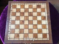 Old Vintage Wooden Chess Set Pieces And Board /Box & Drawer Large 41cm Heavy 3kg