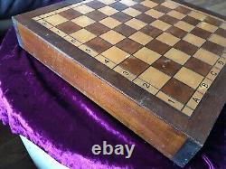 Old Vintage Wooden Chess Set Pieces And Board /Box & Drawer Large 41cm Heavy 3kg