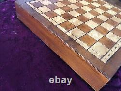 Old Vintage Wooden Chess Set Pieces And Board /Box & Drawer Large 41cm Heavy 3kg